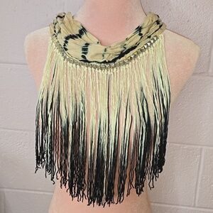 Studded Tiedye Ombre Fringe Collar/Shawl from Love Culture Cream, White, Black